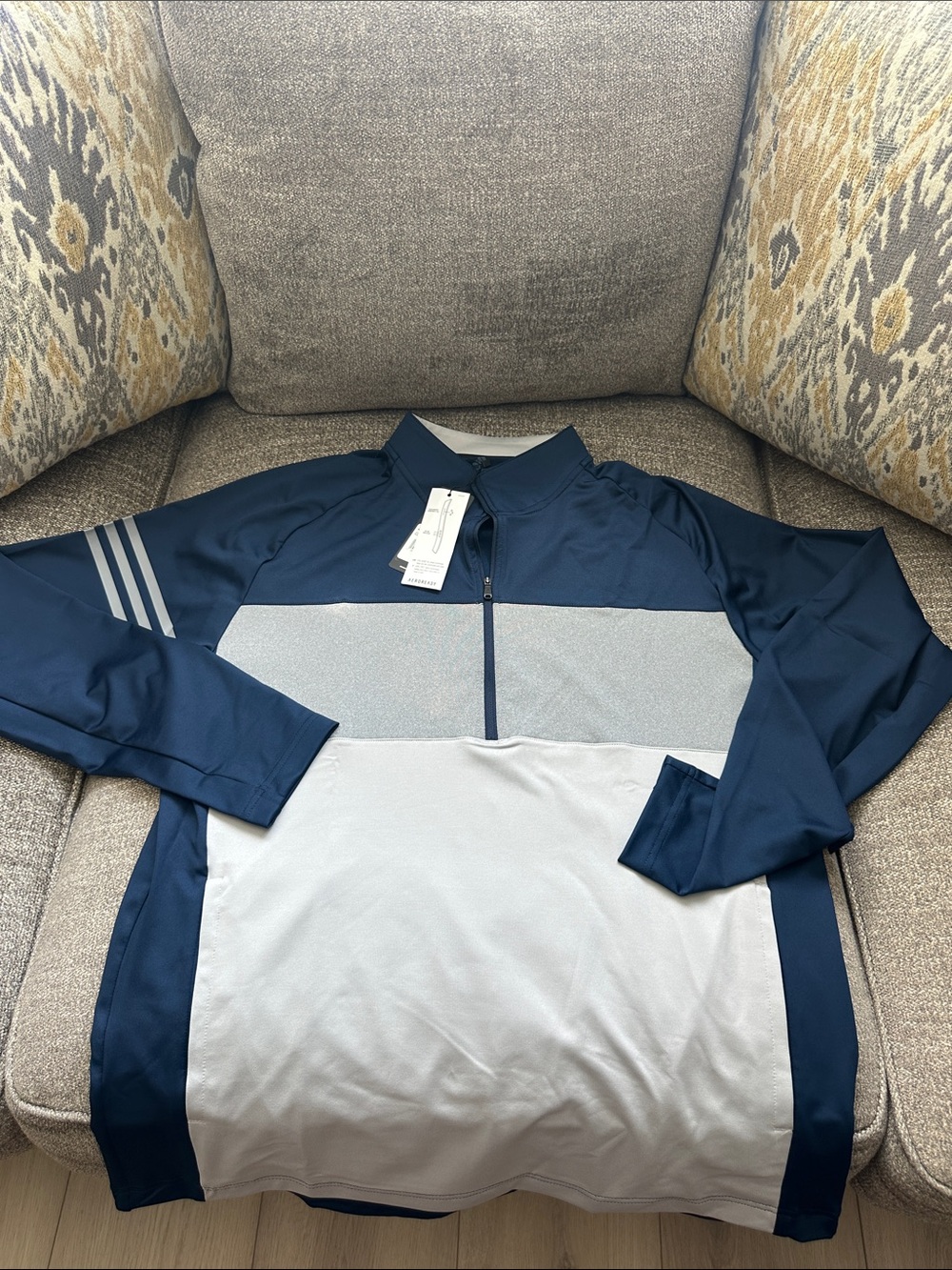 adidas Navy and Light Gray Performance Quarter-Zip Pullover